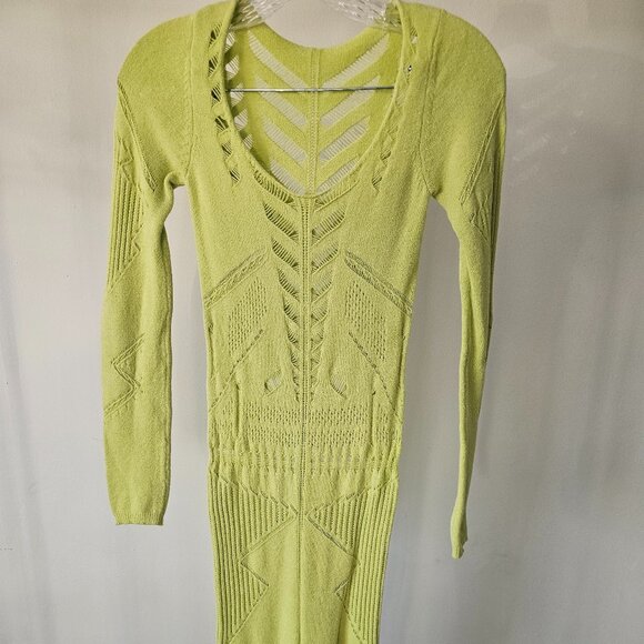 Soft Lime BodyCon Viscose Peek-A-Boo Knit Dress - Picture 1 of 8